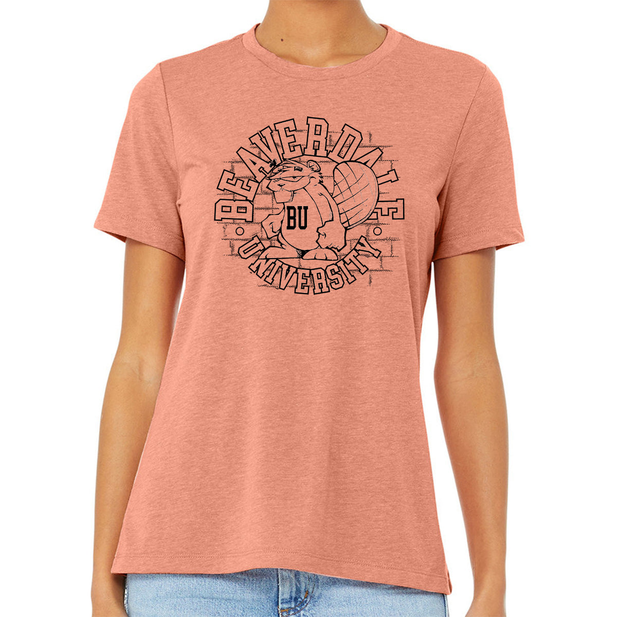 "Beaverdale University, Beaver Circle" - Ladies' Relaxed Heather CVC Short-Sleeve T-Shirt