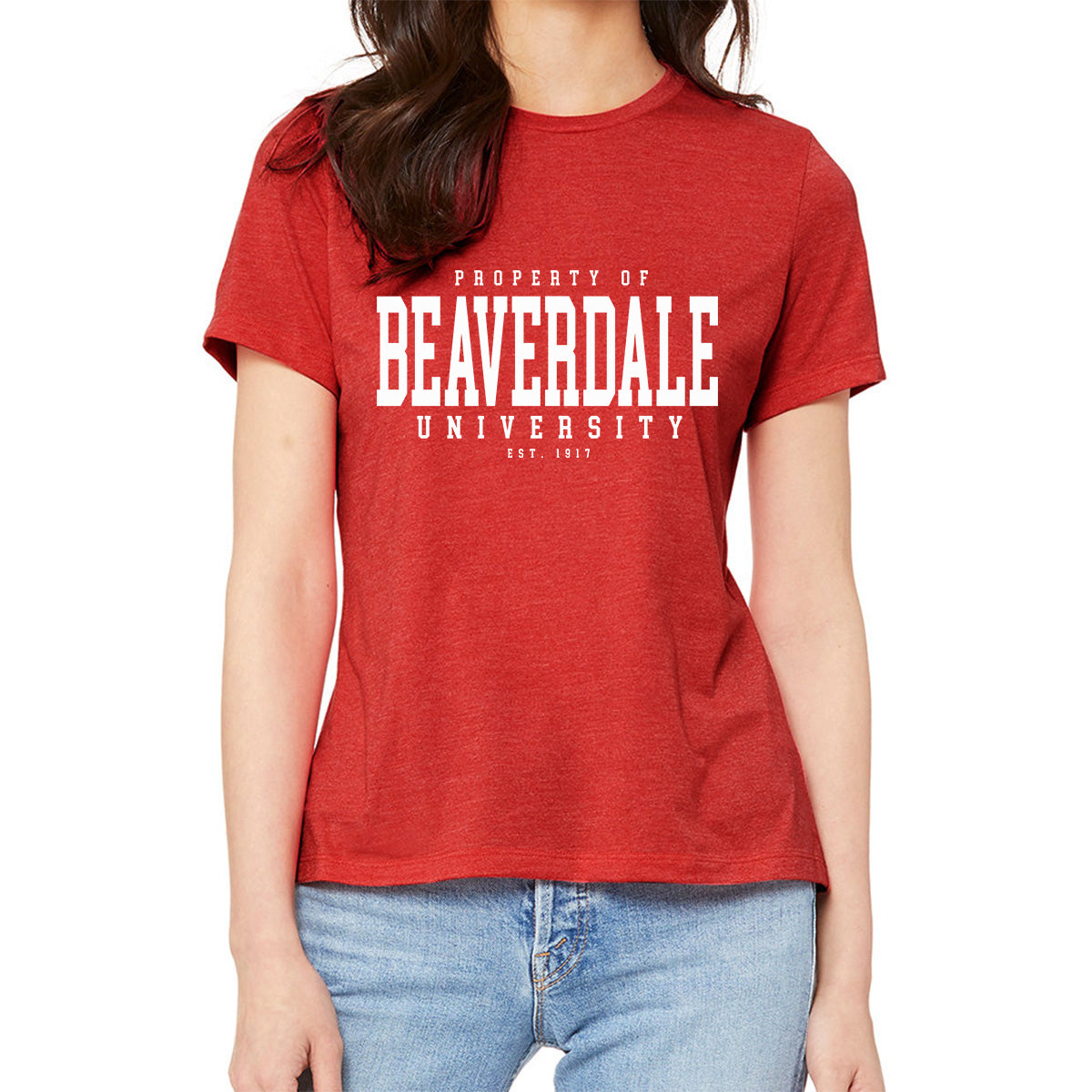 "Property of Beaverdale University" - Ladies' Relaxed Heather CVC Short-Sleeve T-Shirt