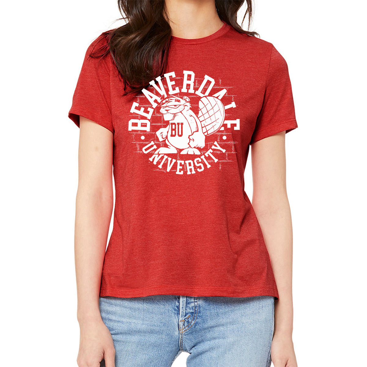 "Beaverdale University, Beaver Circle" - Ladies' Relaxed Heather CVC Short-Sleeve T-Shirt