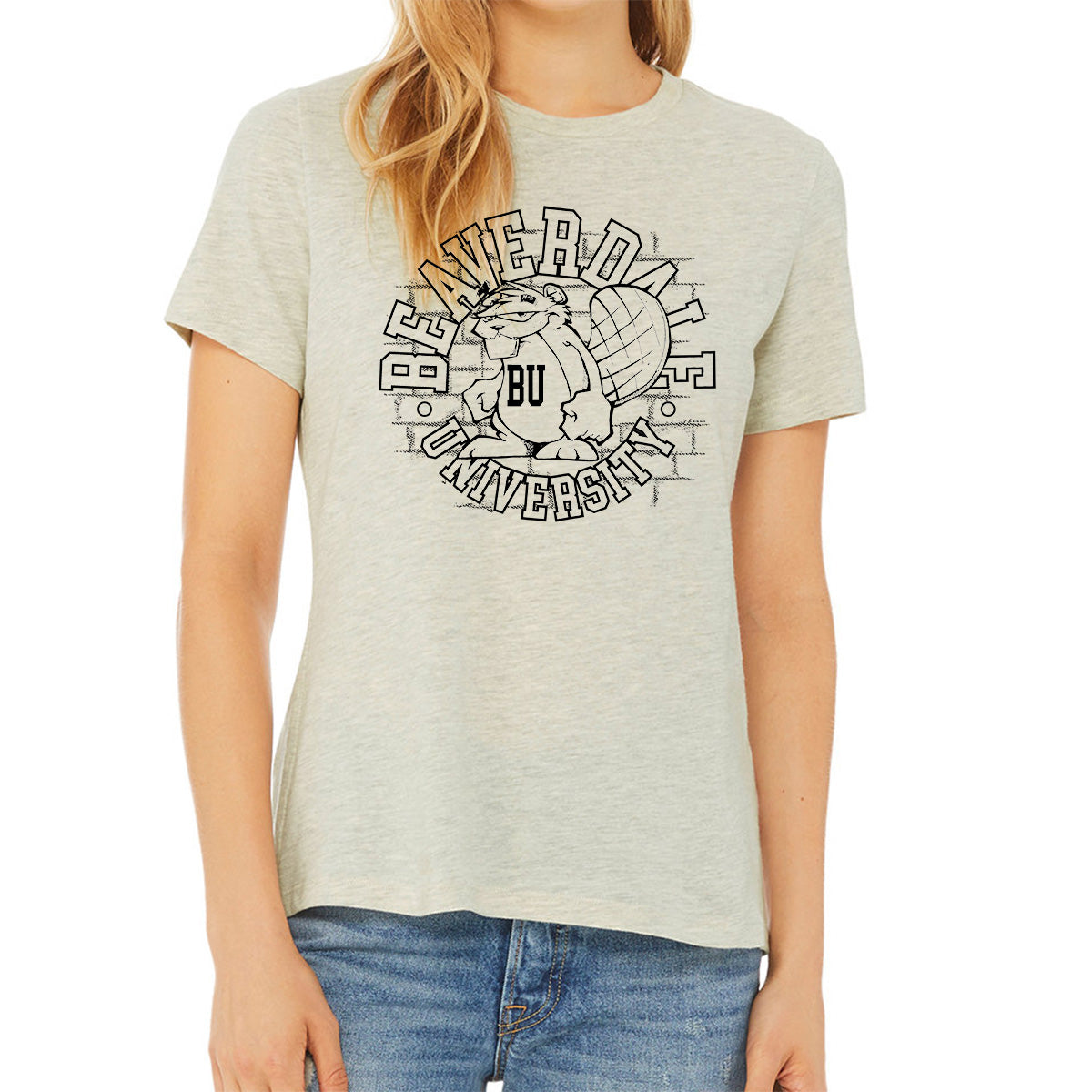 "Beaverdale University, Beaver Circle" - Ladies' Relaxed Heather CVC Short-Sleeve T-Shirt