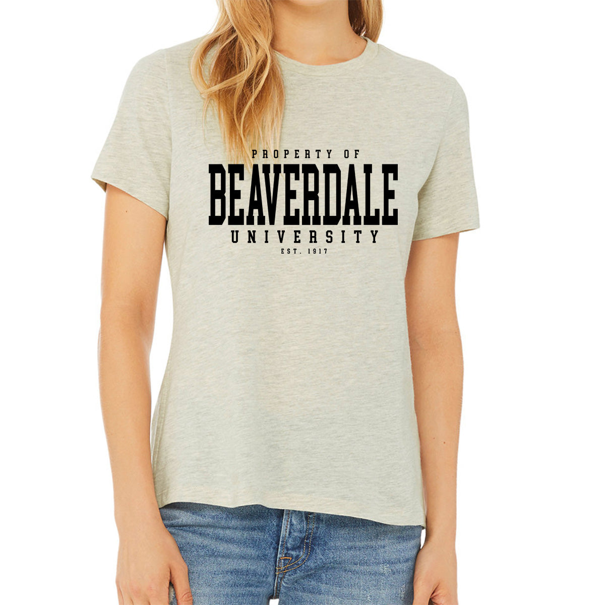 "Property of Beaverdale University" - Ladies' Relaxed Heather CVC Short-Sleeve T-Shirt