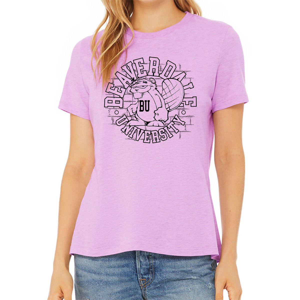 "Beaverdale University, Beaver Circle" - Ladies' Relaxed Heather CVC Short-Sleeve T-Shirt