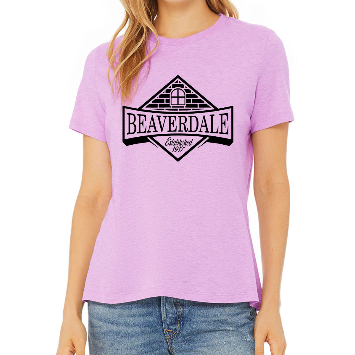 "Beaverdale Est. 1917 Crest" - Ladies' Relaxed Heather CVC Short-Sleeve T-Shirt