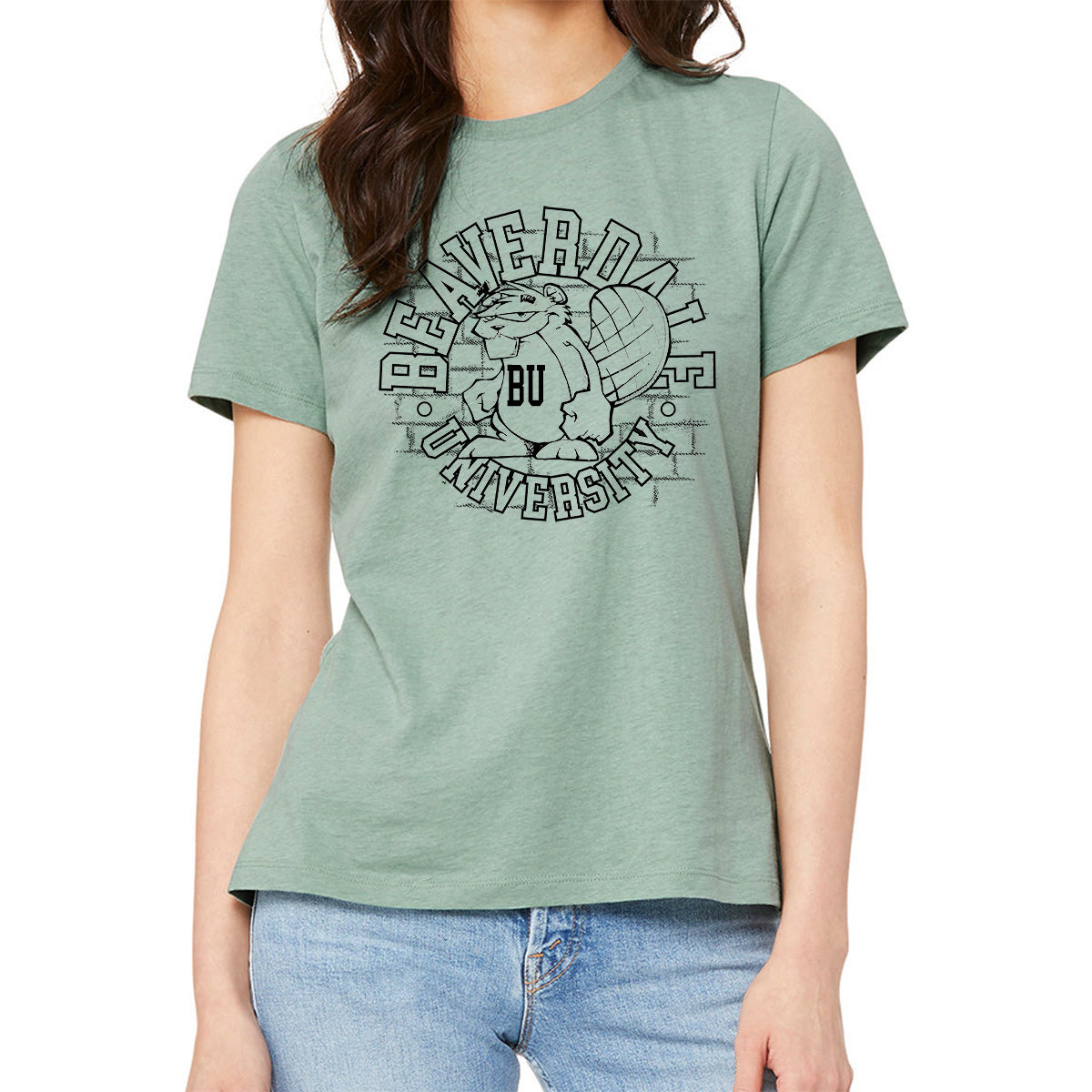 "Beaverdale University, Beaver Circle" - Ladies' Relaxed Heather CVC Short-Sleeve T-Shirt