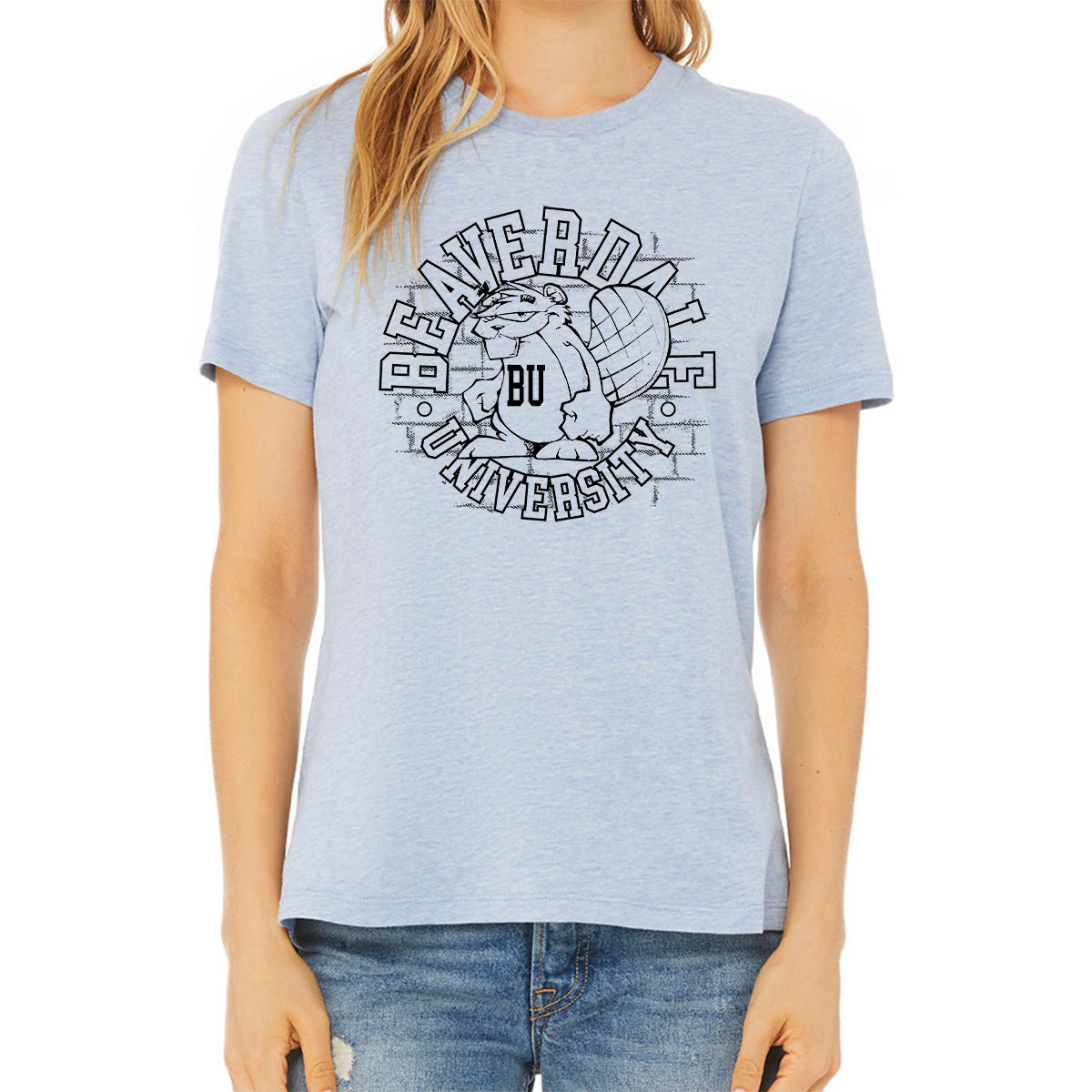 "Beaverdale University, Beaver Circle" - Ladies' Relaxed Heather CVC Short-Sleeve T-Shirt