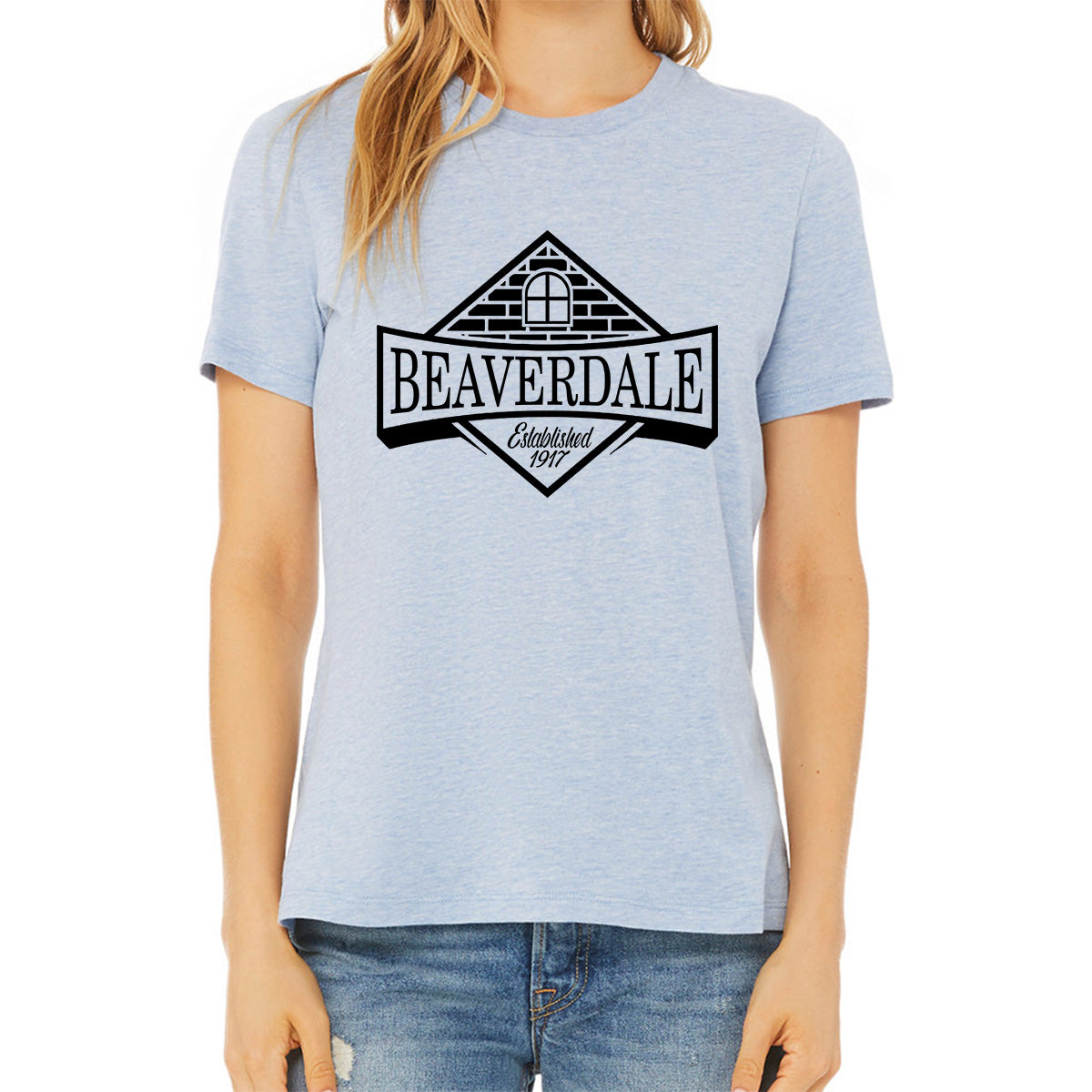 "Beaverdale Est. 1917 Crest" - Ladies' Relaxed Heather CVC Short-Sleeve T-Shirt