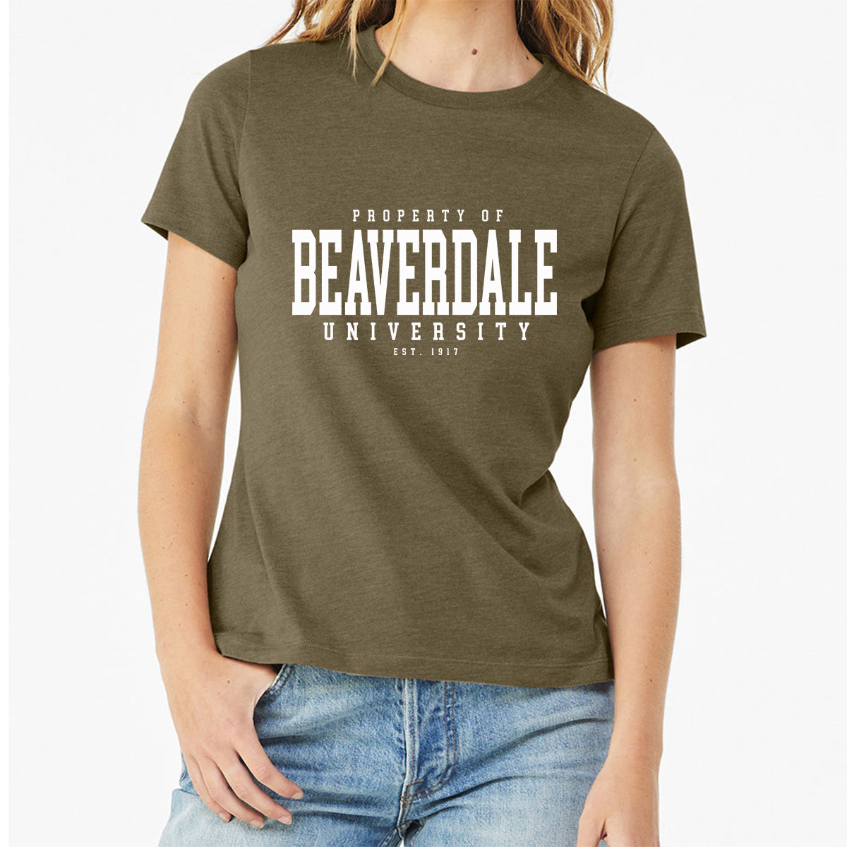 "Property of Beaverdale University" - Ladies' Relaxed Heather CVC Short-Sleeve T-Shirt