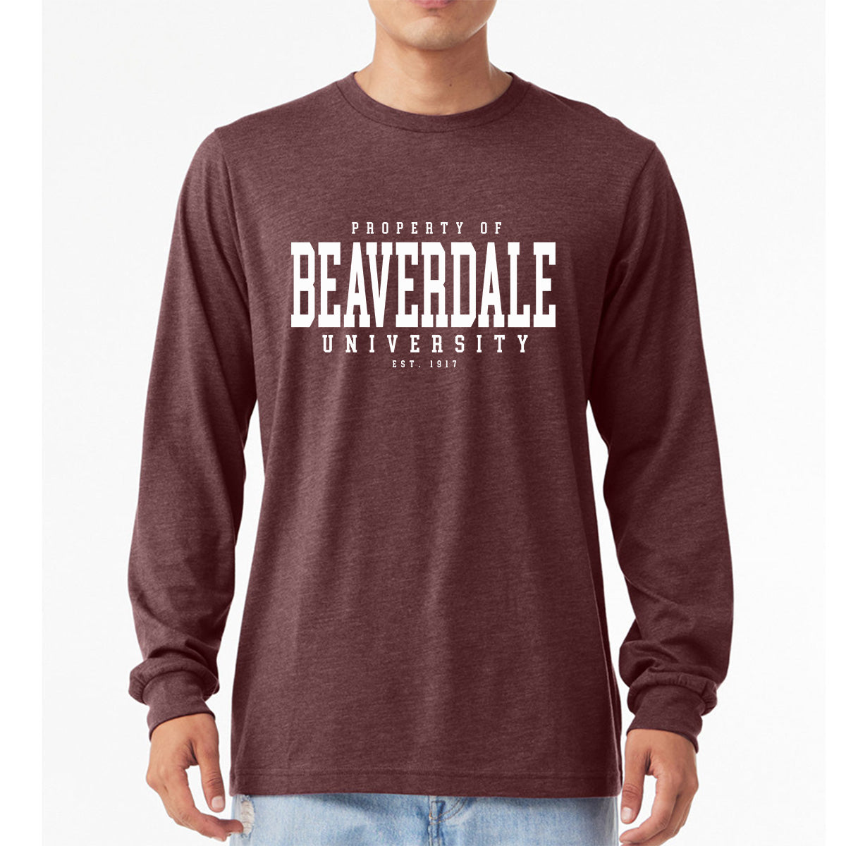 "Property of Beaverdale University" - Unisex Heather CVC Long Sleeve T-Shirt