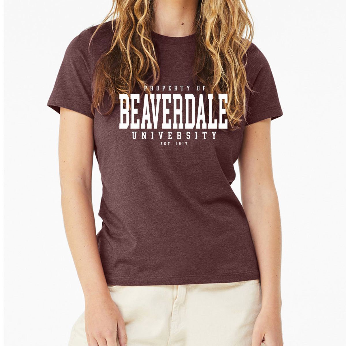 "Property of Beaverdale University" - Ladies' Relaxed Heather CVC Short-Sleeve T-Shirt