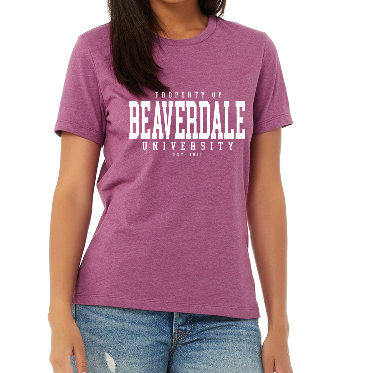 "Property of Beaverdale University" - Ladies' Relaxed Heather CVC Short-Sleeve T-Shirt