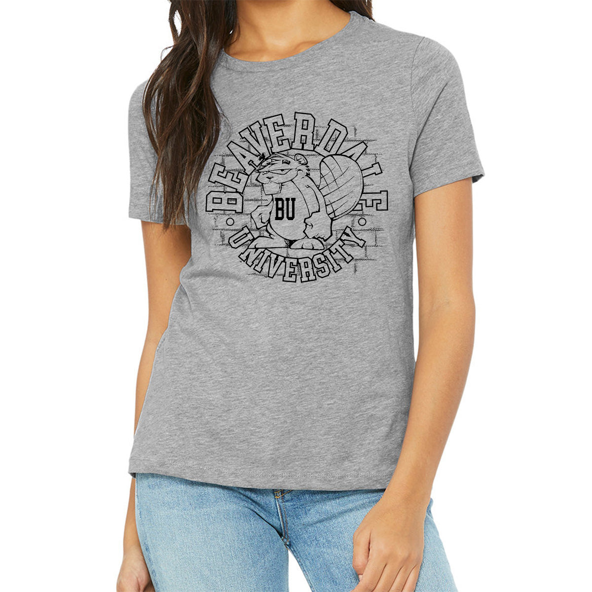 "Beaverdale University, Beaver Circle" - Ladies' Relaxed Heather CVC Short-Sleeve T-Shirt