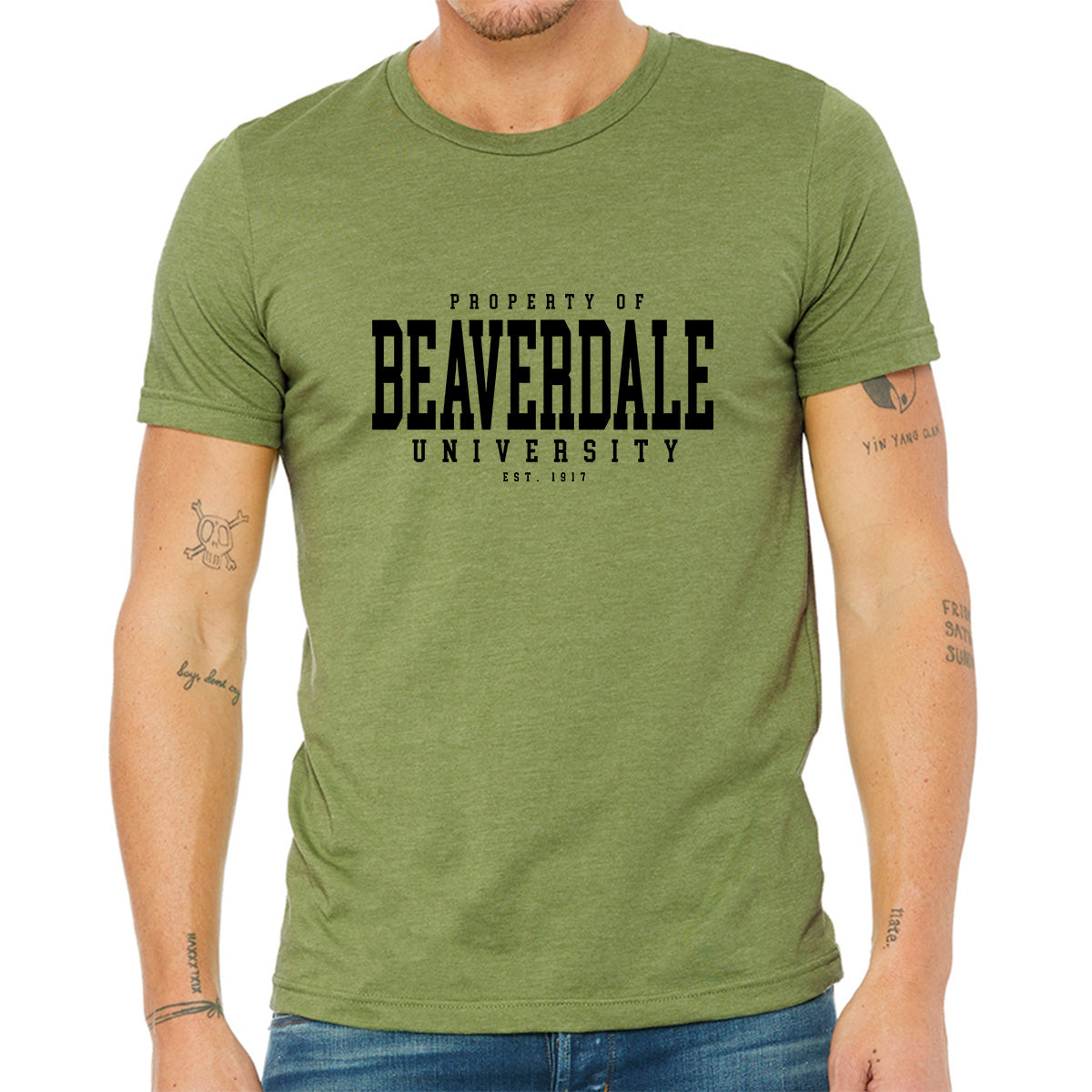 "Property of Beaverdale University" - Unisex Heather CVC T-Shirt