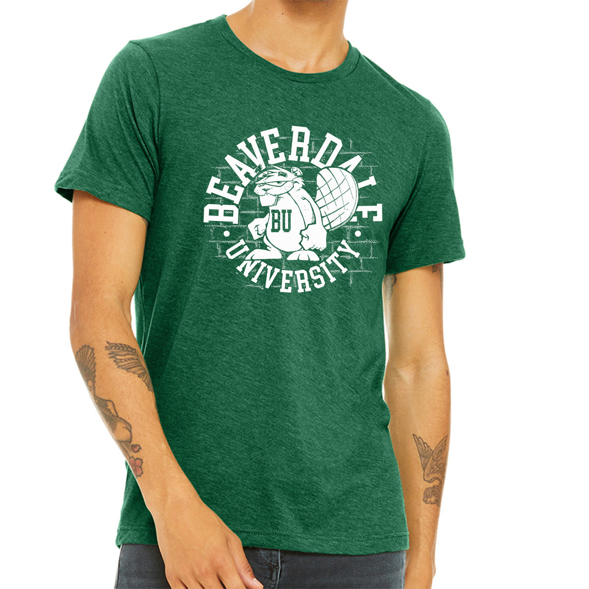 "Beaverdale University, Beaver Circle" - Unisex Heather CVC T-Shirt