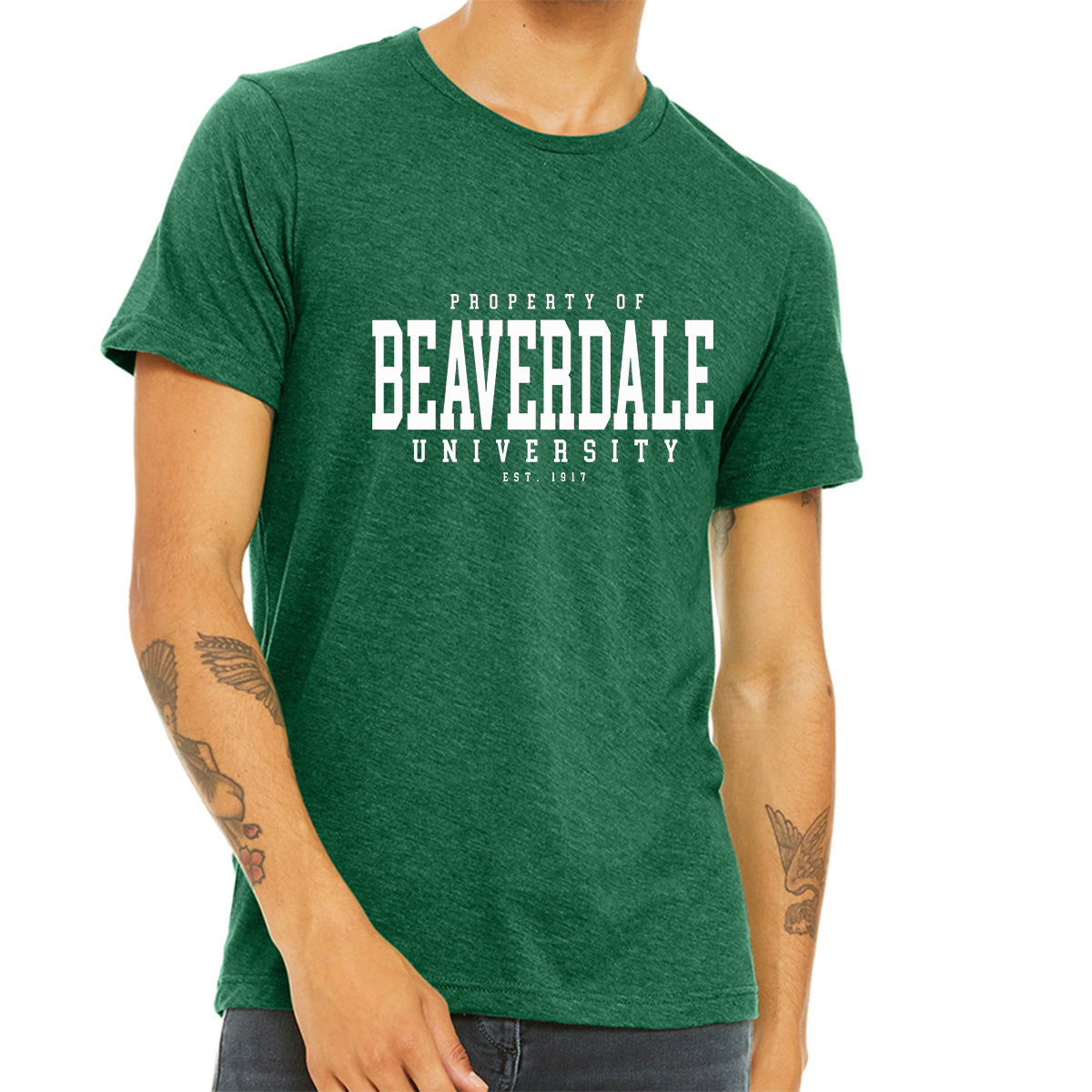 "Property of Beaverdale University" - Unisex Heather CVC T-Shirt