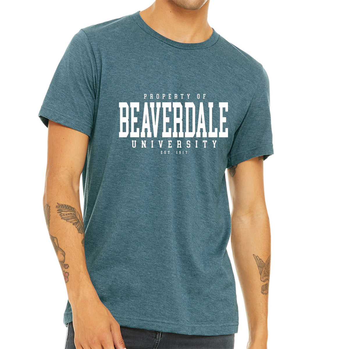 "Property of Beaverdale University" - Unisex Heather CVC T-Shirt