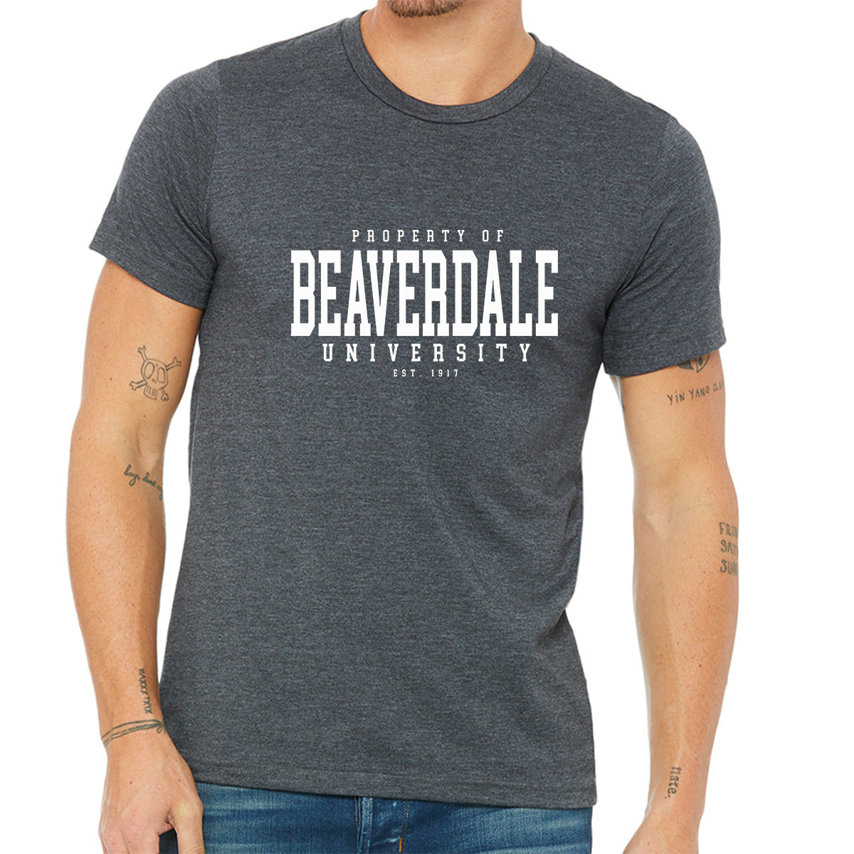 "Property of Beaverdale University" - Unisex Heather CVC T-Shirt