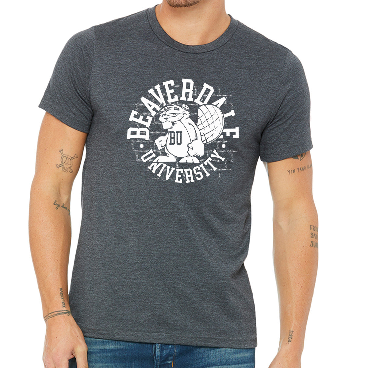 "Beaverdale University, Beaver Circle" - Unisex Heather CVC T-Shirt