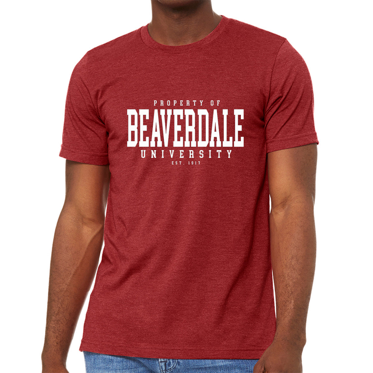 "Property of Beaverdale University" - Unisex Heather CVC T-Shirt